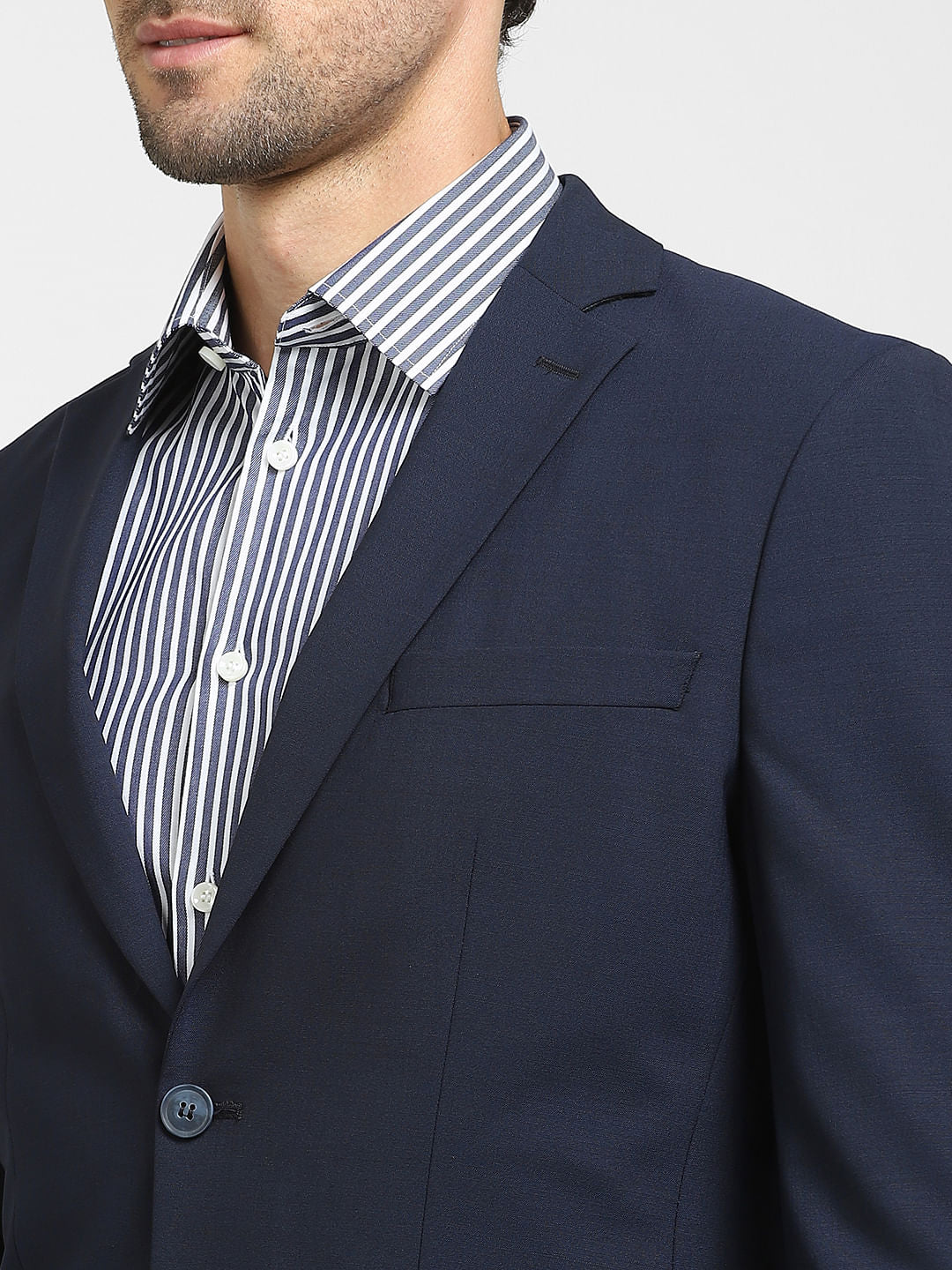 Navy Blue Double Button Suit-Set Blazer