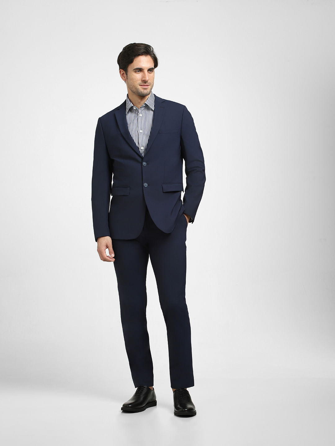 Navy Blue Double Button Suit-Set Blazer