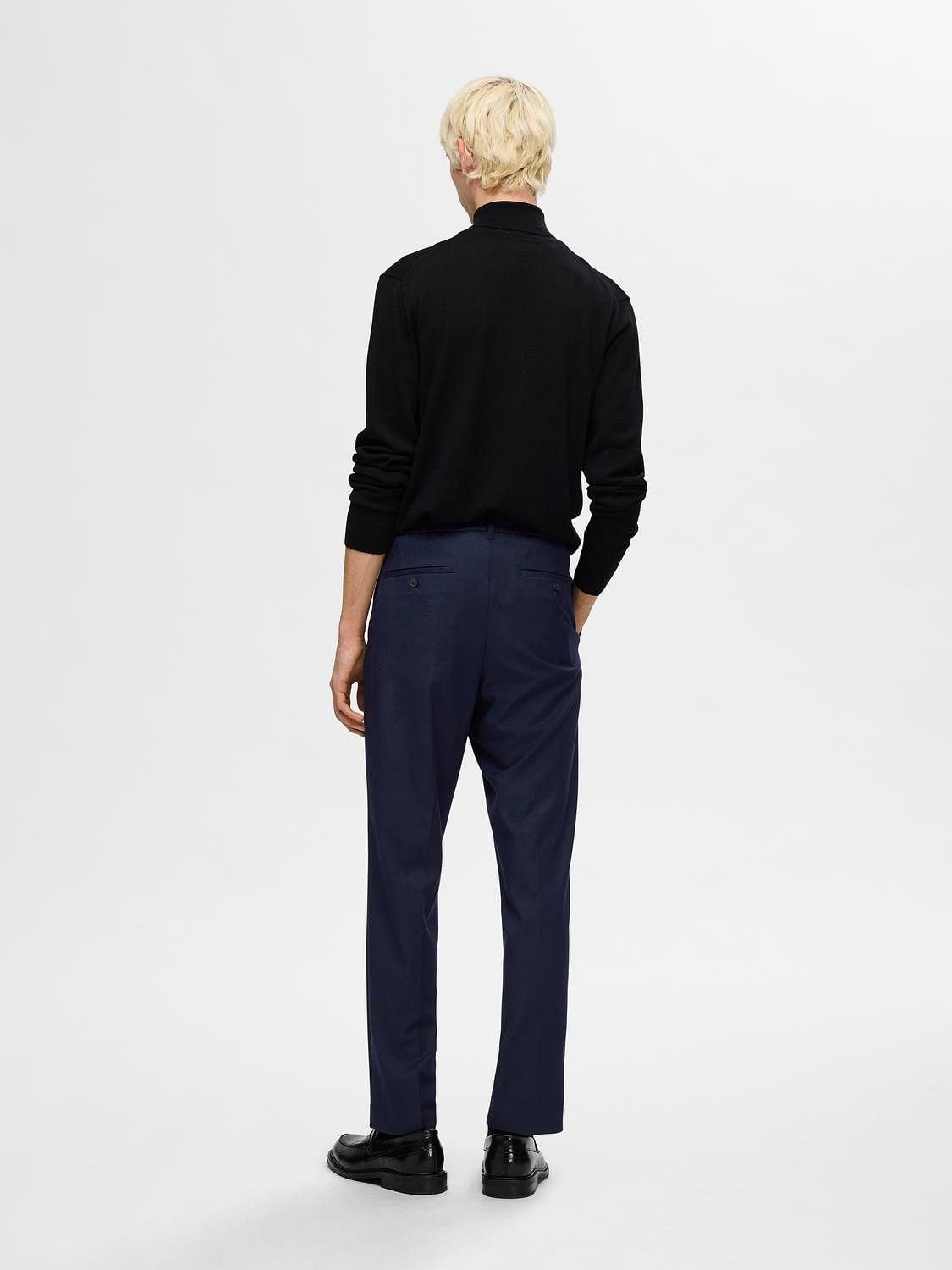 Blue Viscose Blend Pleated Trousers