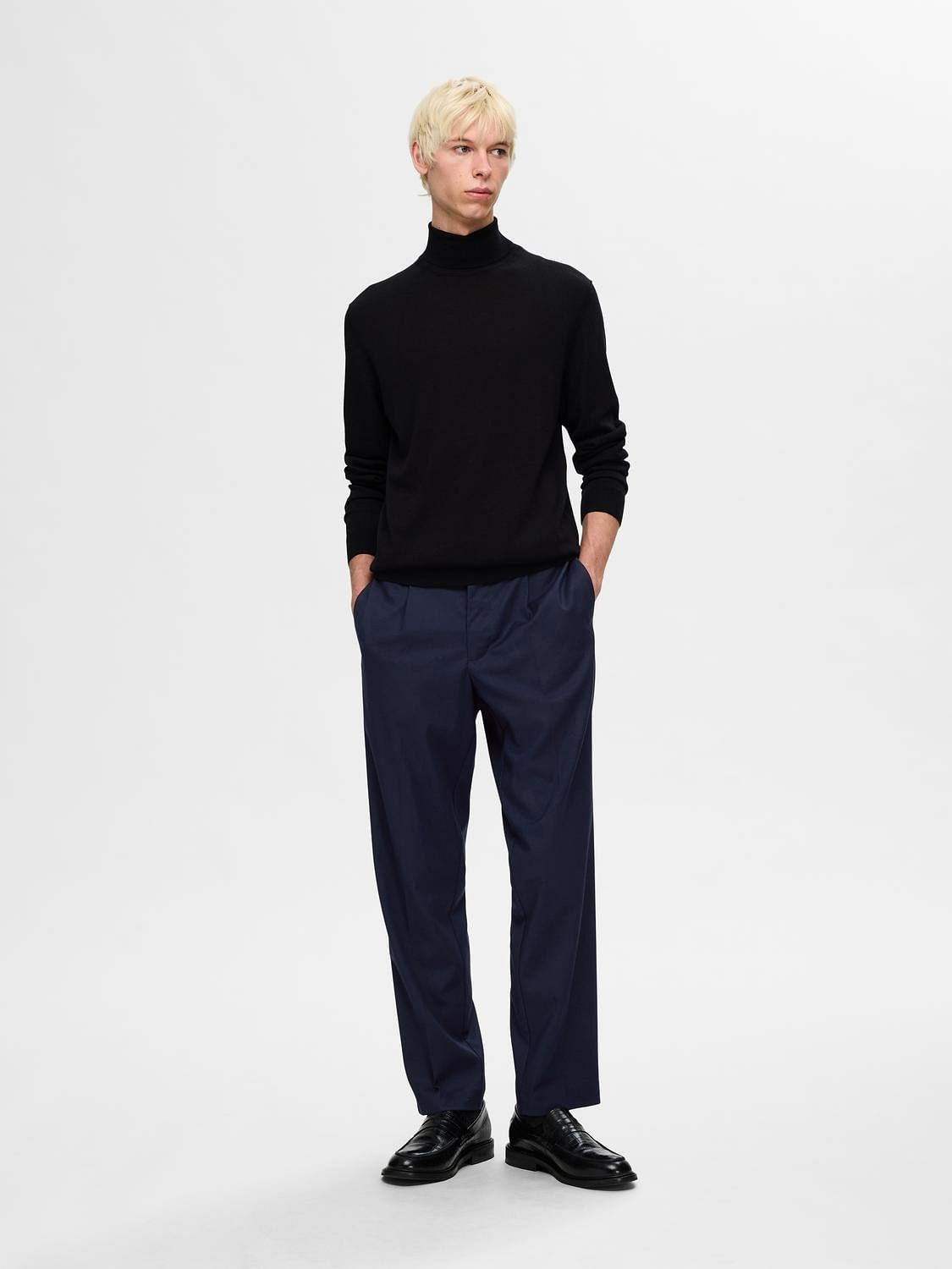 Blue Viscose Blend Pleated Trousers