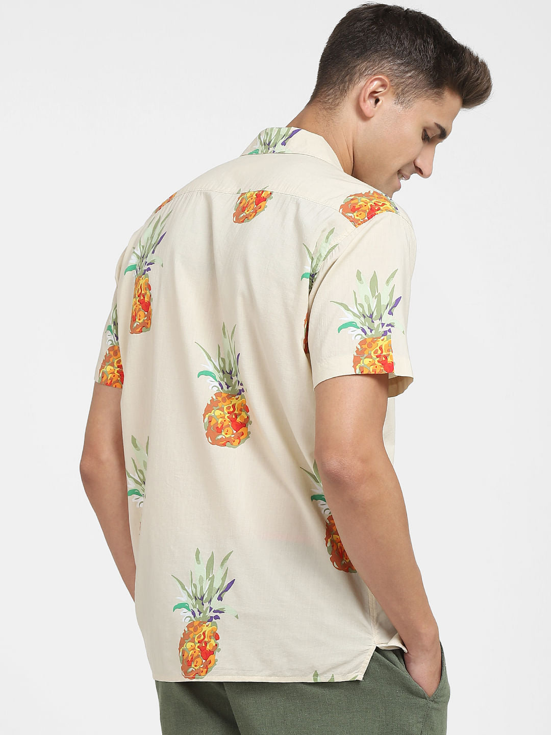 Beige All Over Print Short Sleeves Shirt