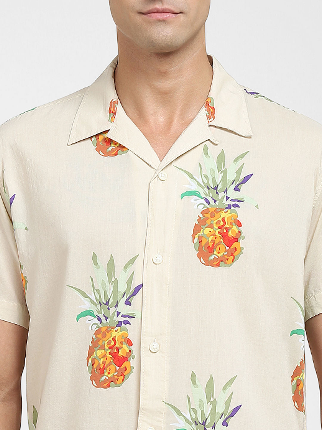 Beige All Over Print Short Sleeves Shirt