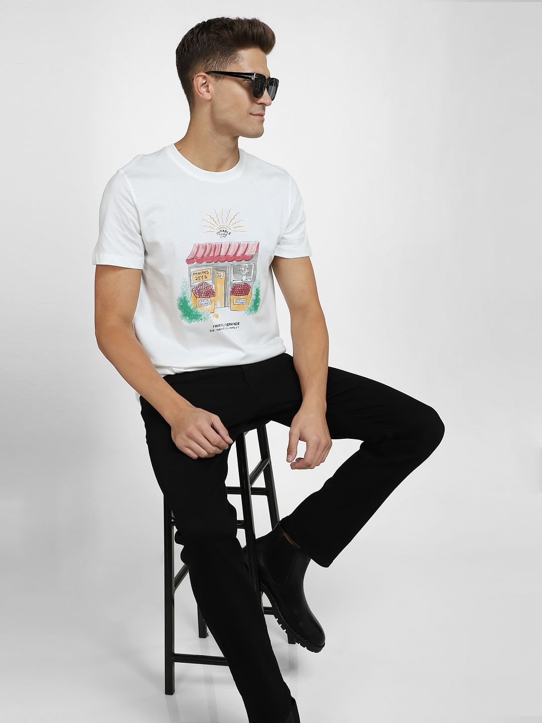 White Graphic Print Crew Neck T-Shirt