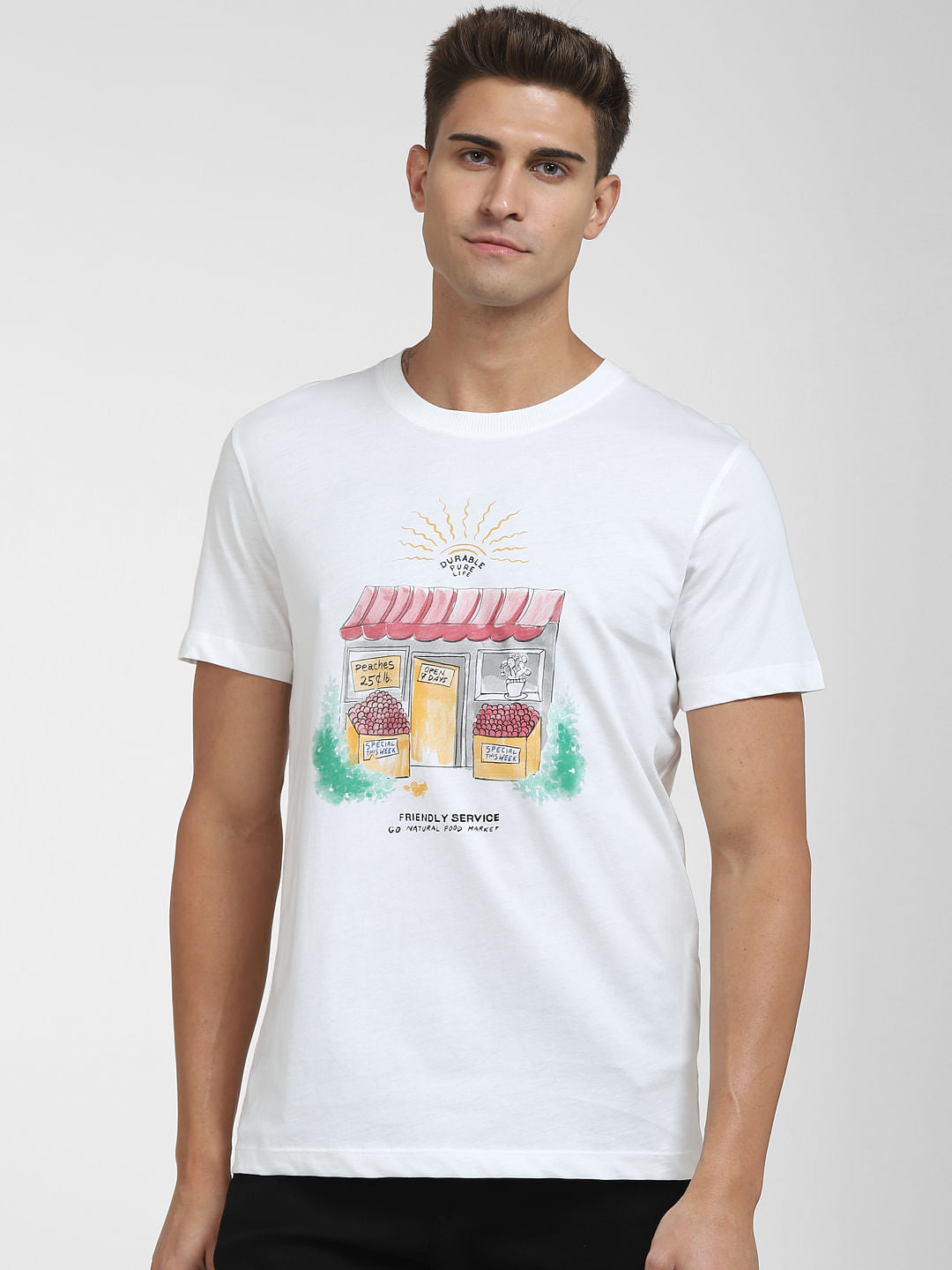 White Graphic Print Crew Neck T-Shirt