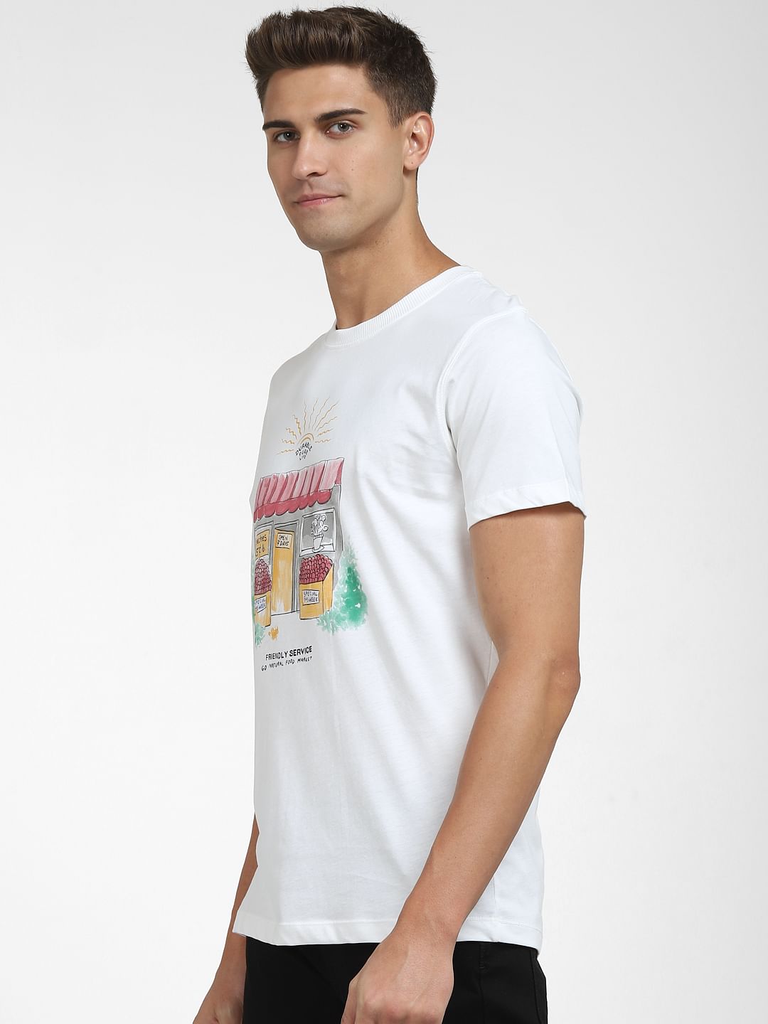White Graphic Print Crew Neck T-Shirt