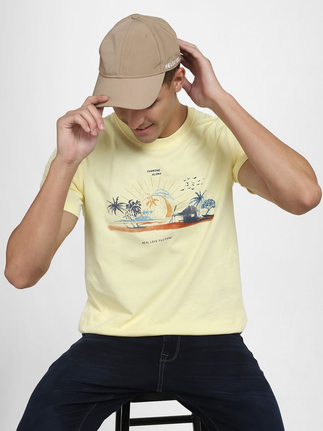 Yellow Graphic Print Crew Neck T-Shirt