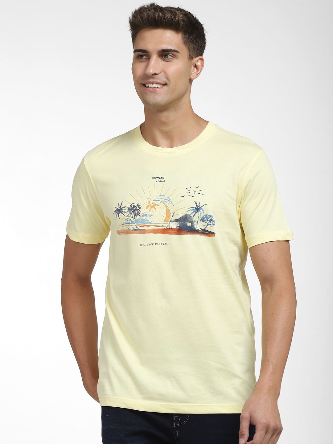 Yellow Graphic Print Crew Neck T-Shirt
