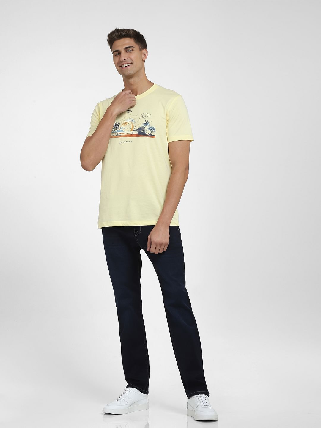 Yellow Graphic Print Crew Neck T-Shirt