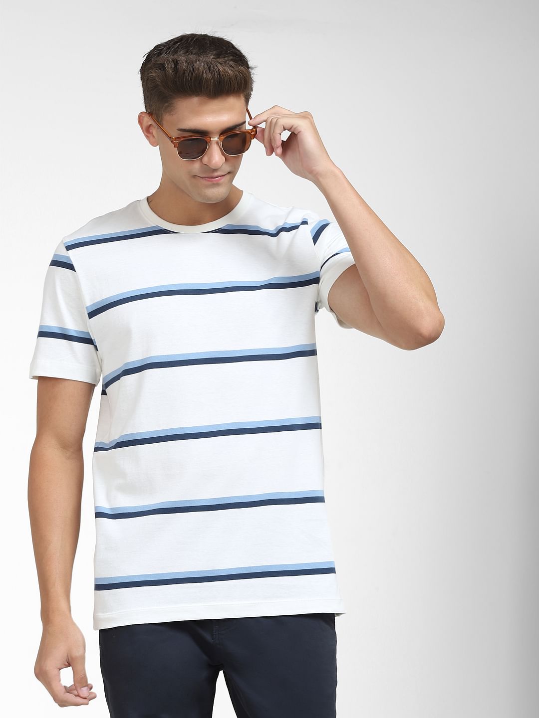 Blue Striped Crew Neck T-Shirt