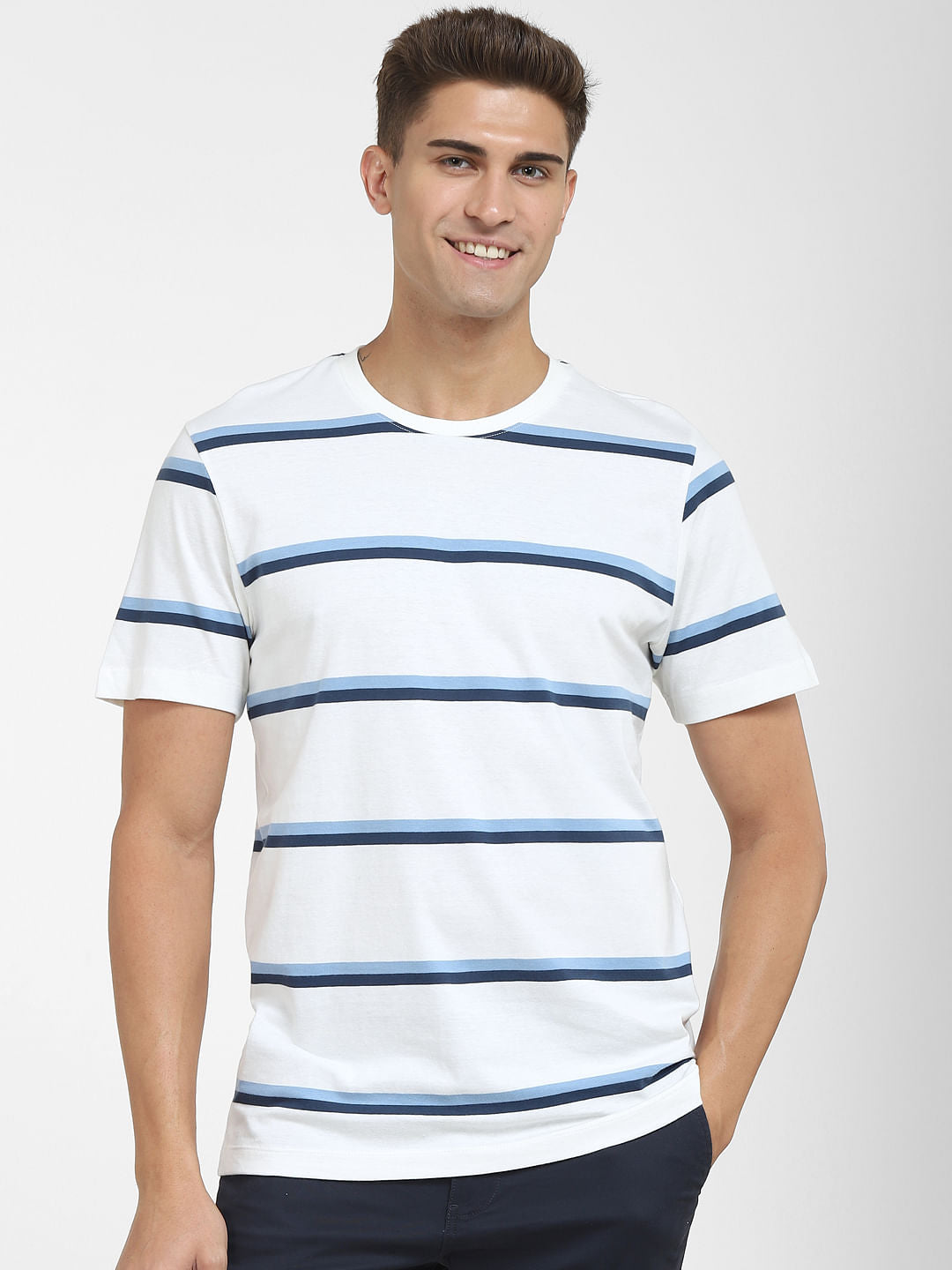 Blue Striped Crew Neck T-Shirt
