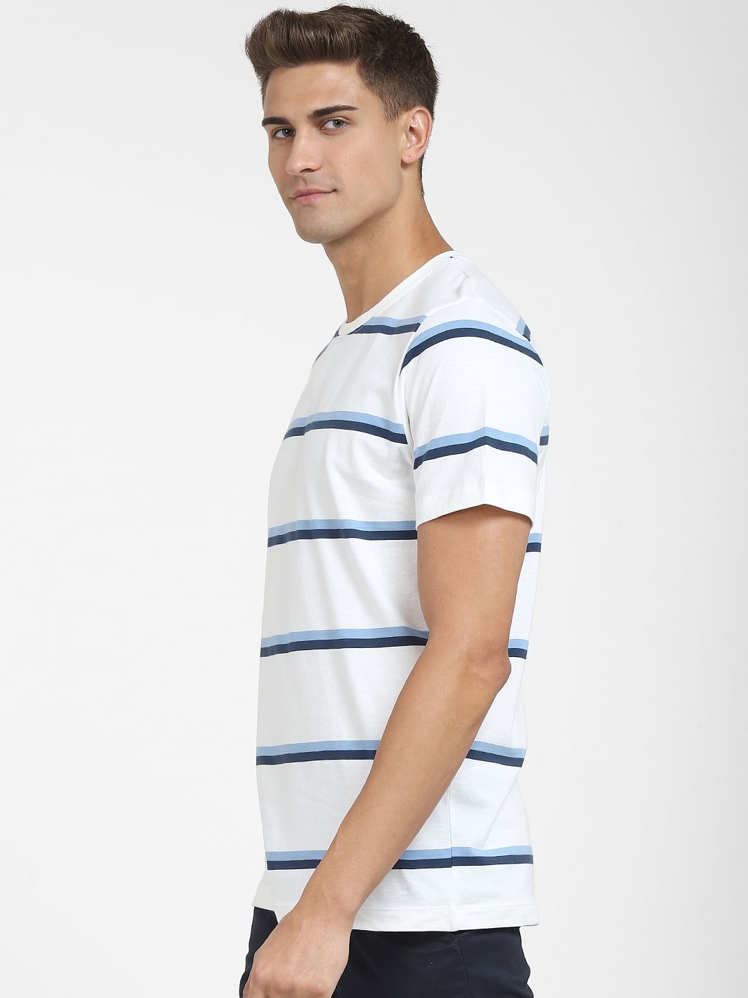Blue Striped Crew Neck T-Shirt