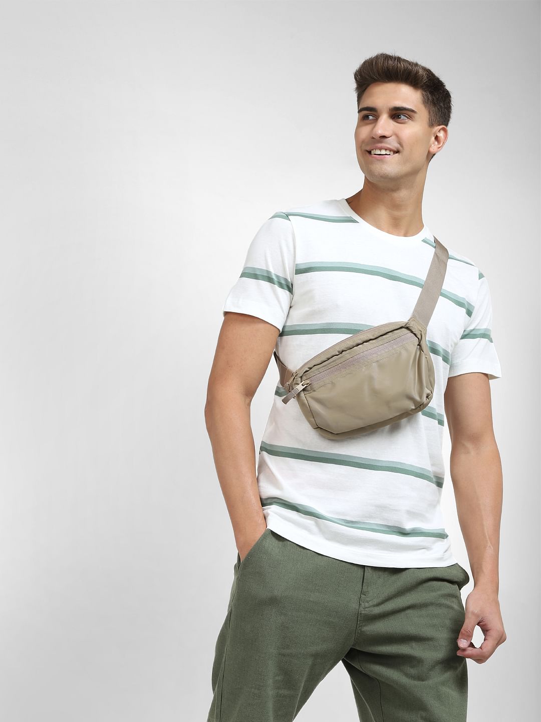 Green Striped Crew Neck T-Shirt