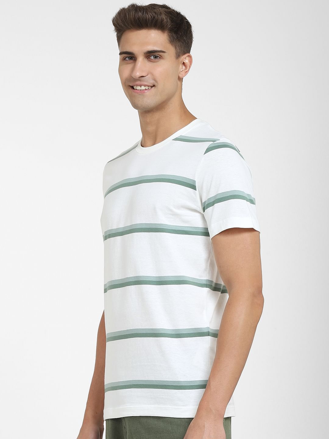 Green Striped Crew Neck T-Shirt