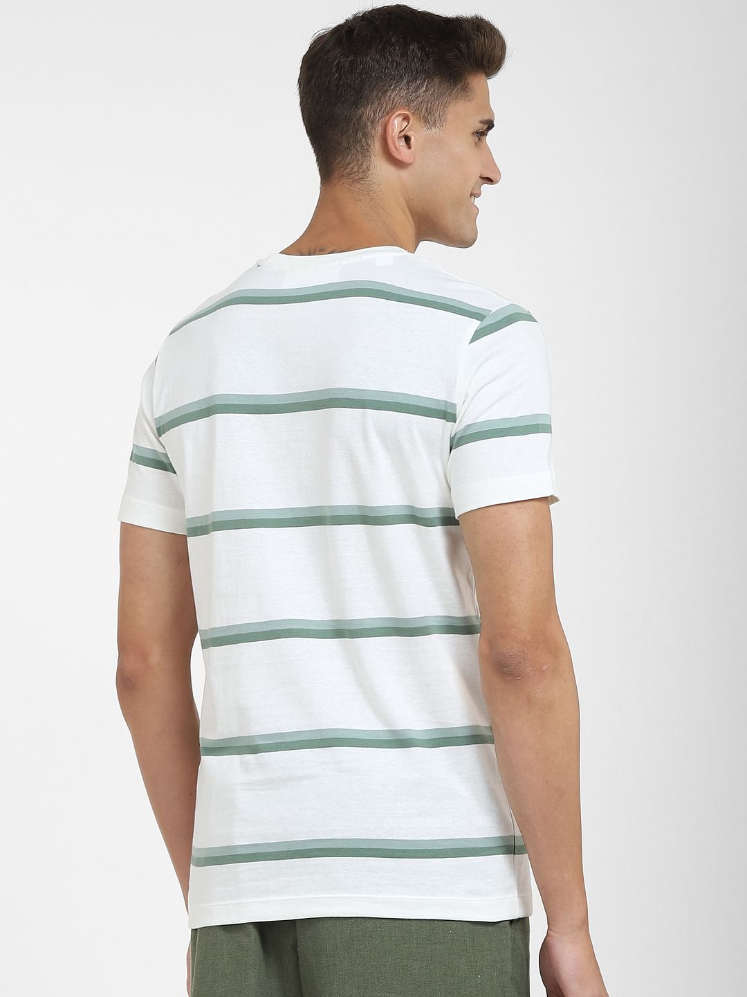 Green Striped Crew Neck T-Shirt