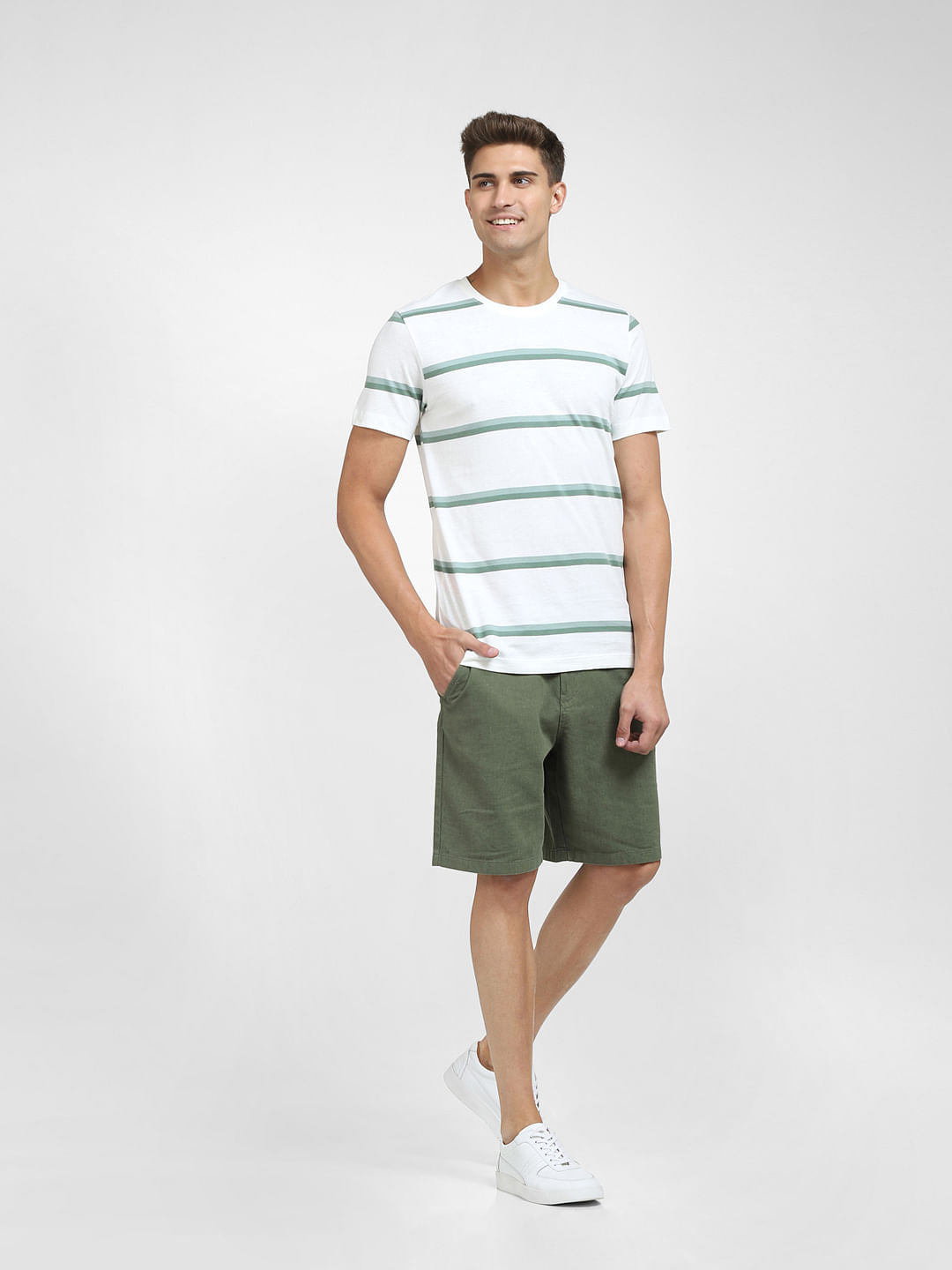 Green Striped Crew Neck T-Shirt