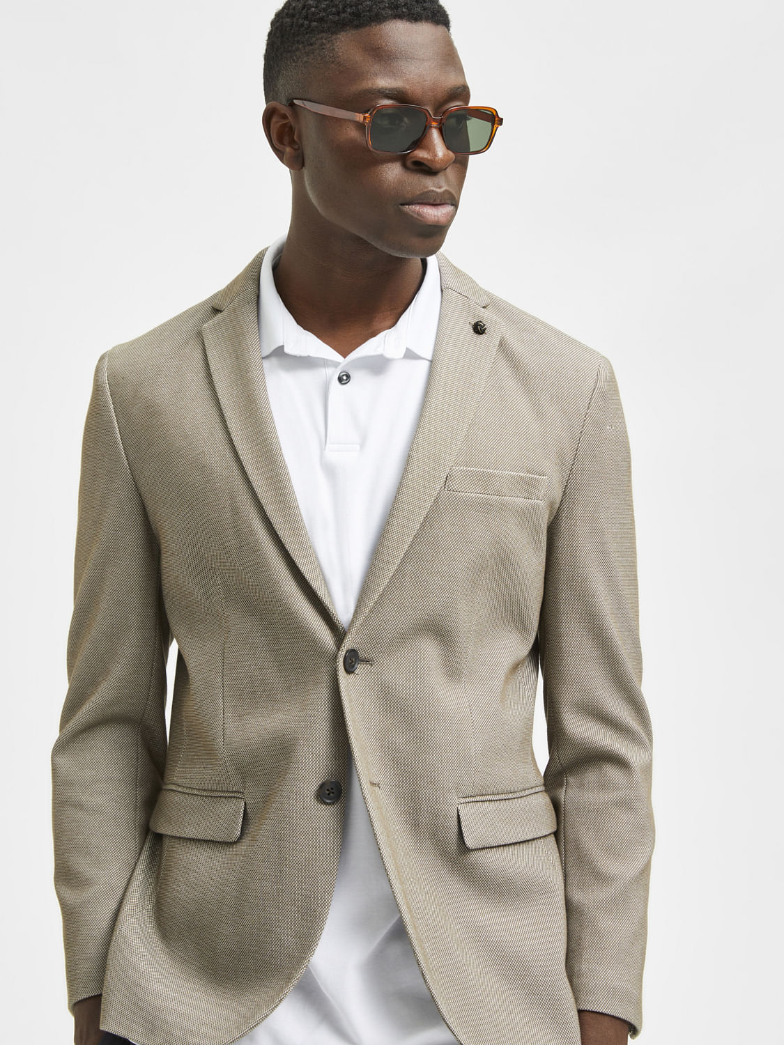 Beige Slim Fit Formal Blazer