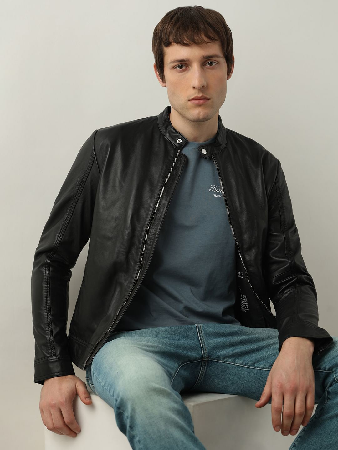 Grey Text Print Crew Neck T-shirt