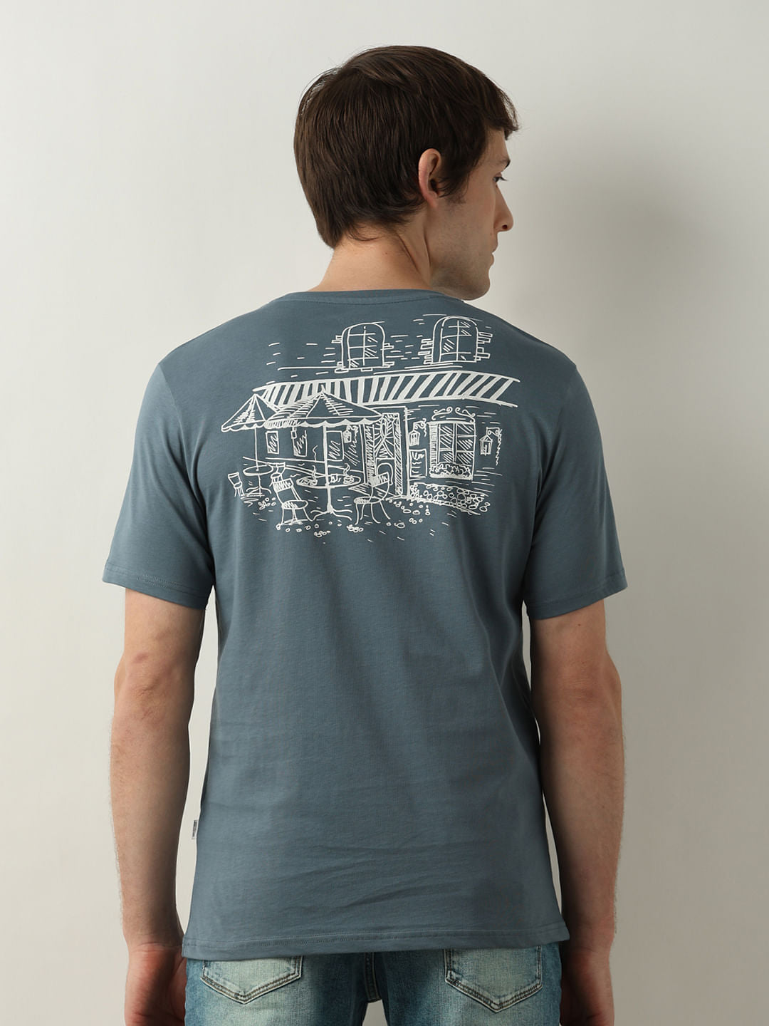 Grey Text Print Crew Neck T-shirt