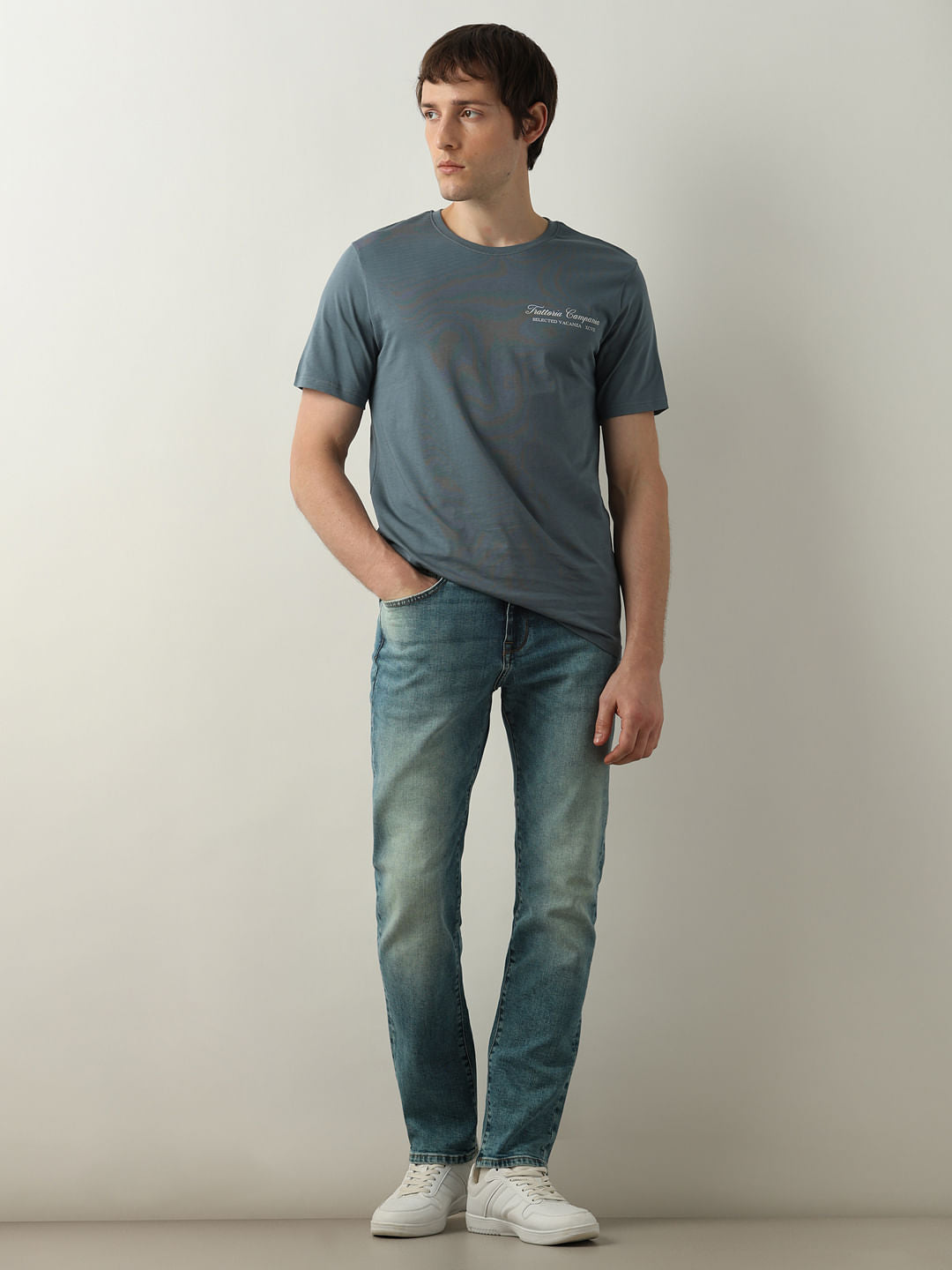 Grey Text Print Crew Neck T-shirt