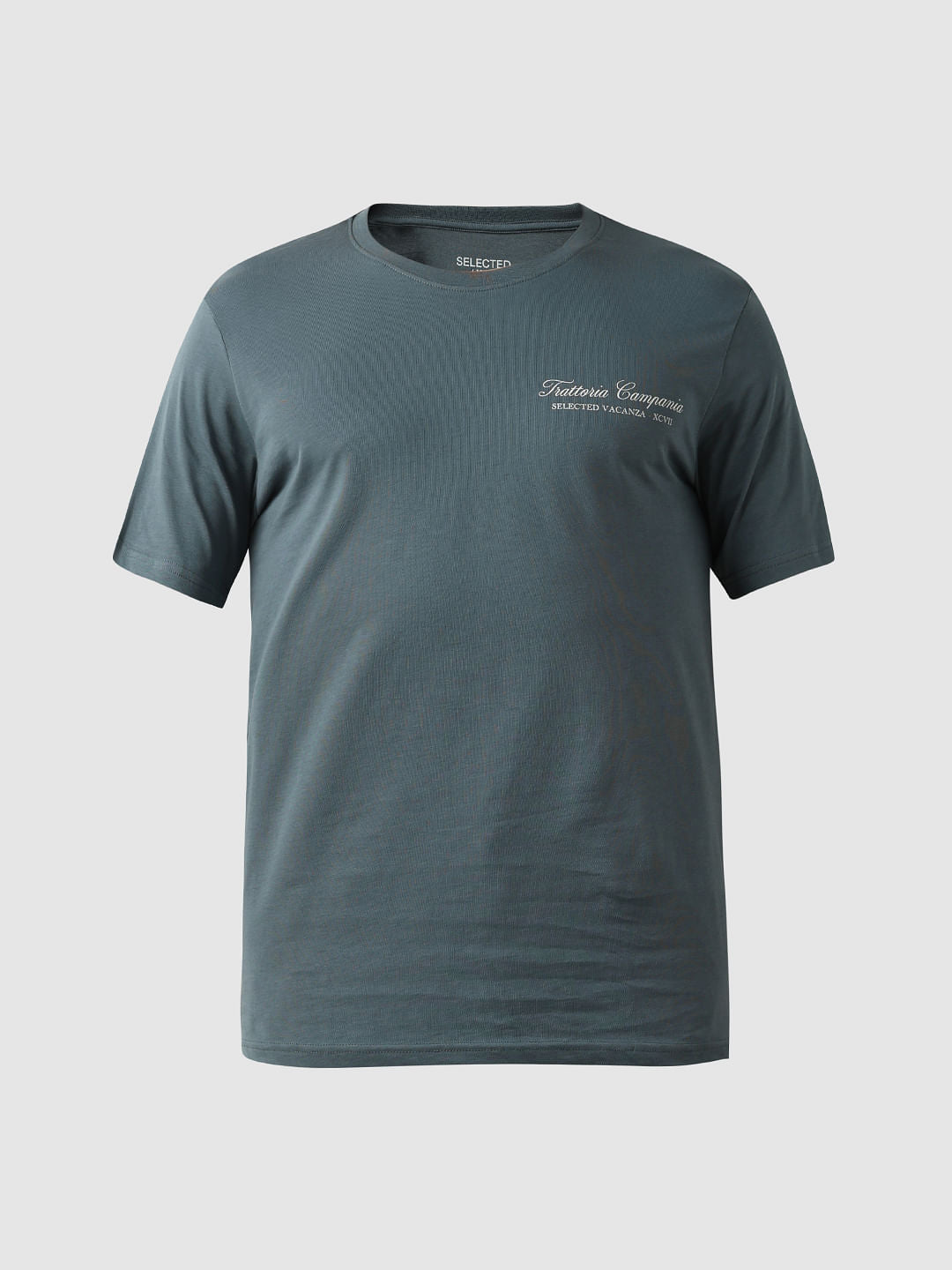 Grey Text Print Crew Neck T-shirt