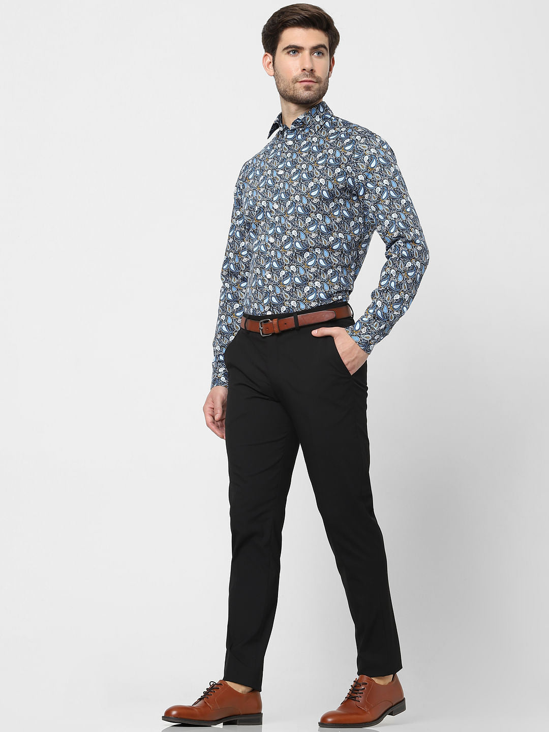 Blue Paisley Print Organic Cotton Full Sleeves Shirt