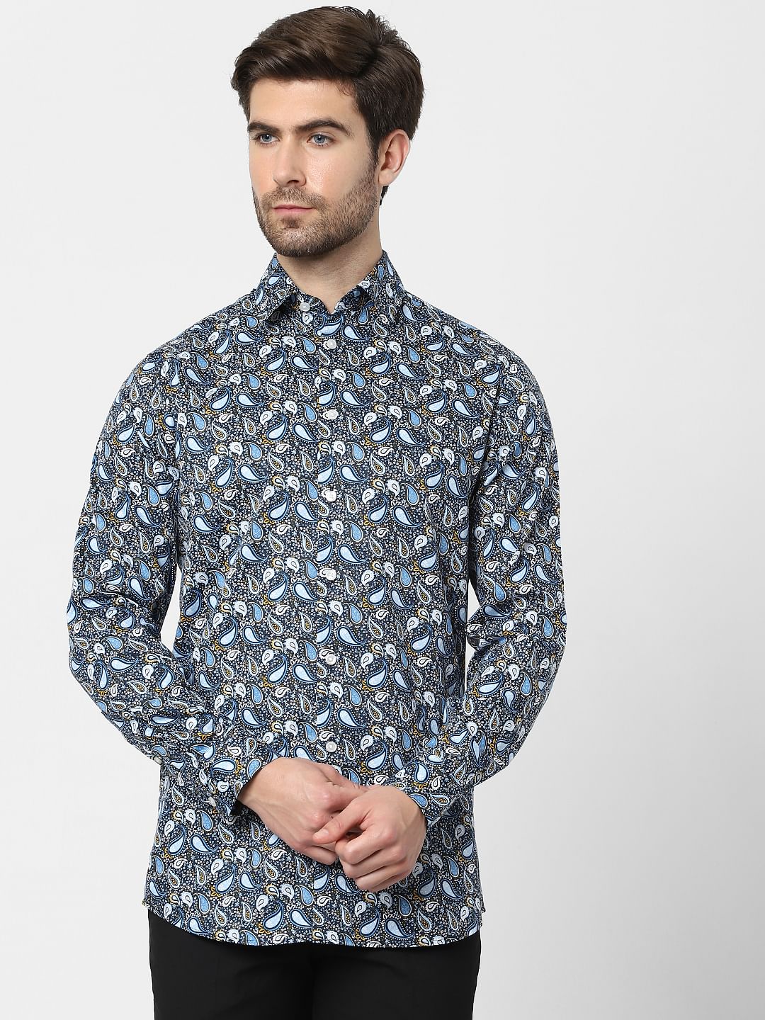 Blue Paisley Print Organic Cotton Full Sleeves Shirt