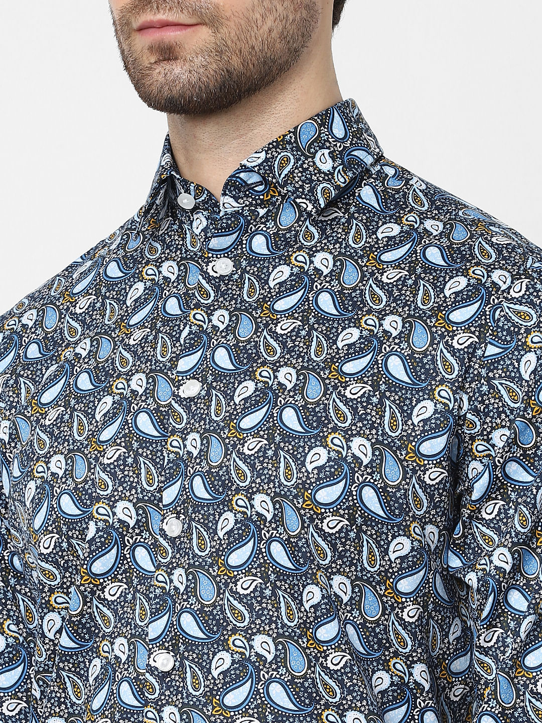 Blue Paisley Print Organic Cotton Full Sleeves Shirt