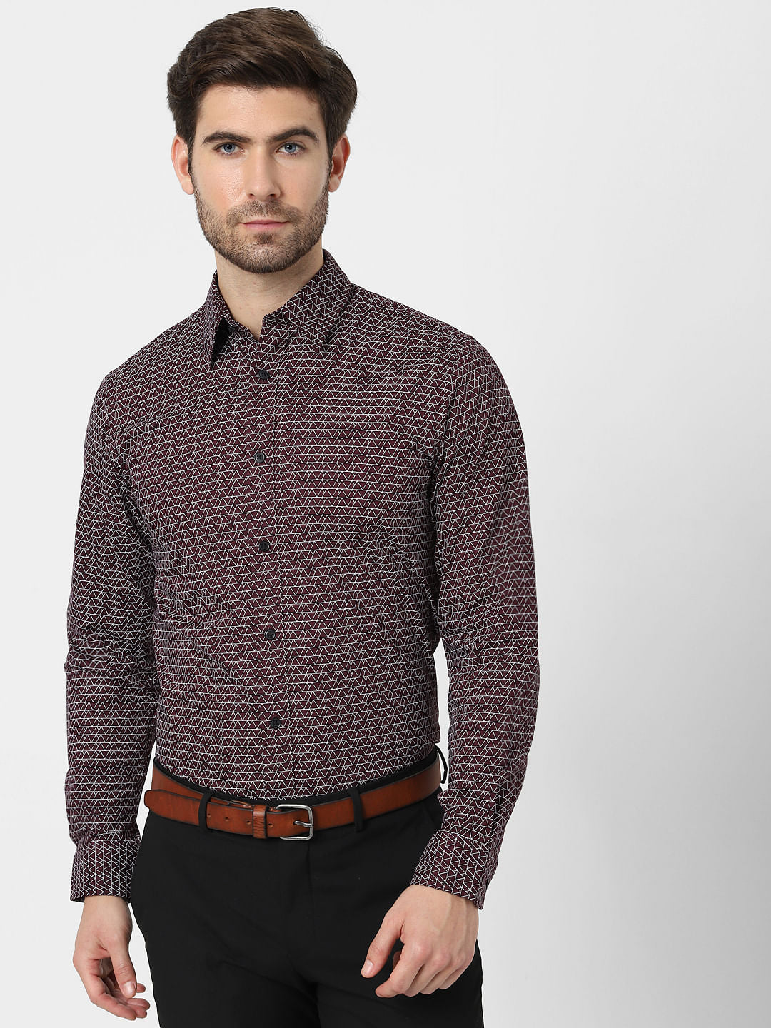 Red Printed Organic Cotton Full Sleeves Shirt