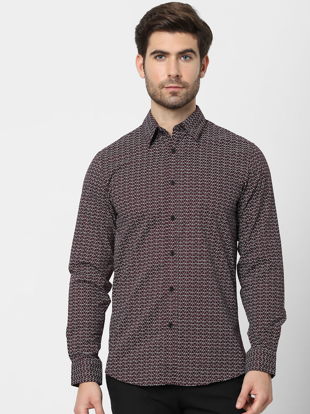 Red Printed Organic Cotton Full Sleeves Shirt