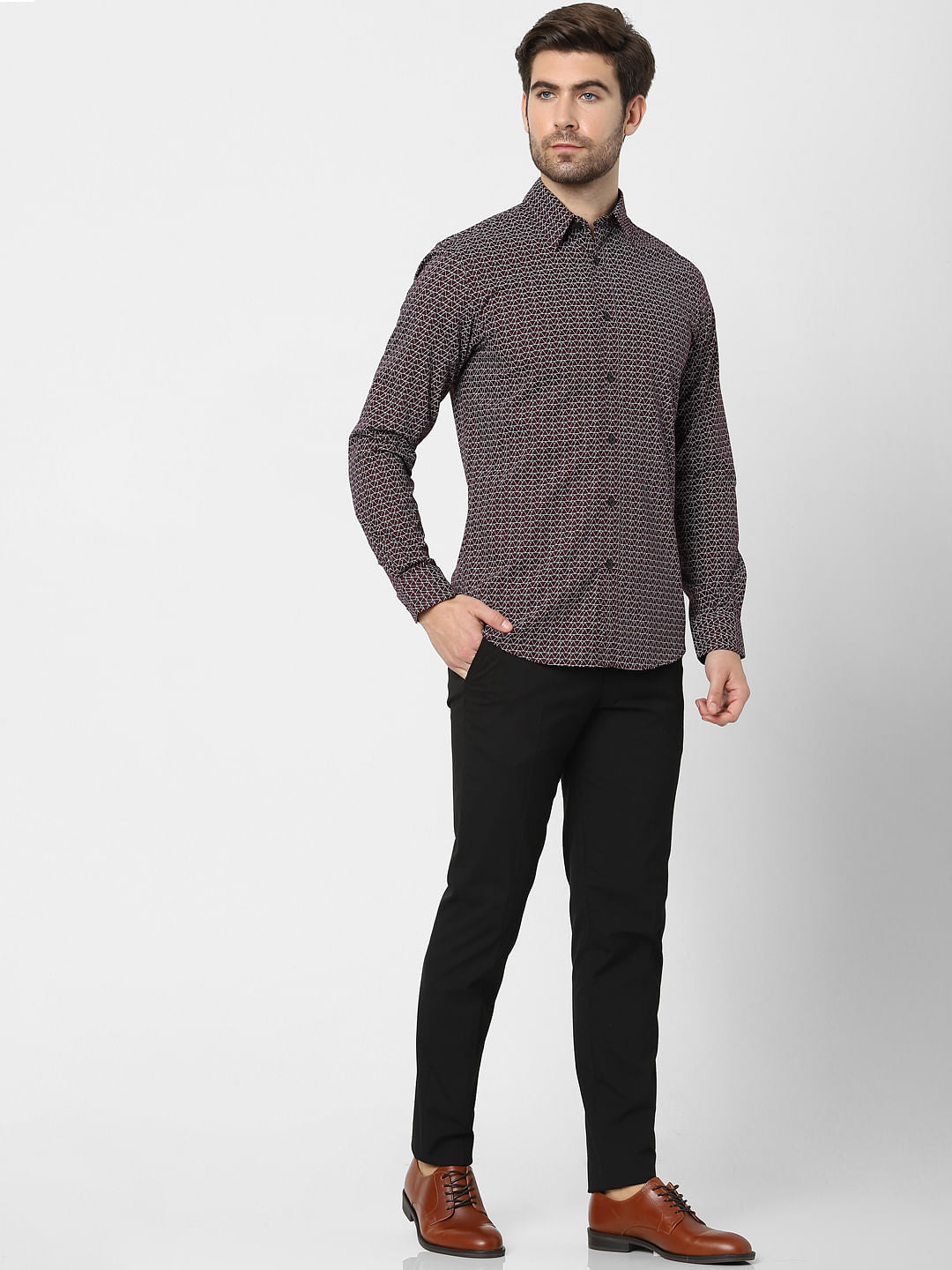 Red Printed Organic Cotton Full Sleeves Shirt