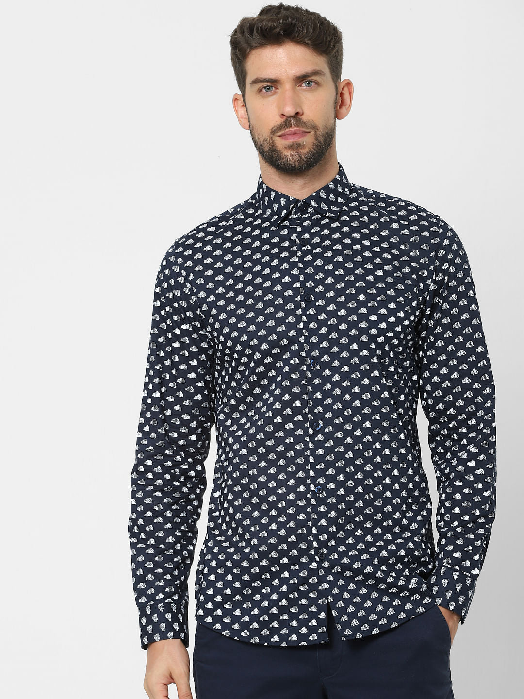 Black Printed Organic Cotton Full Sleeves Shirt