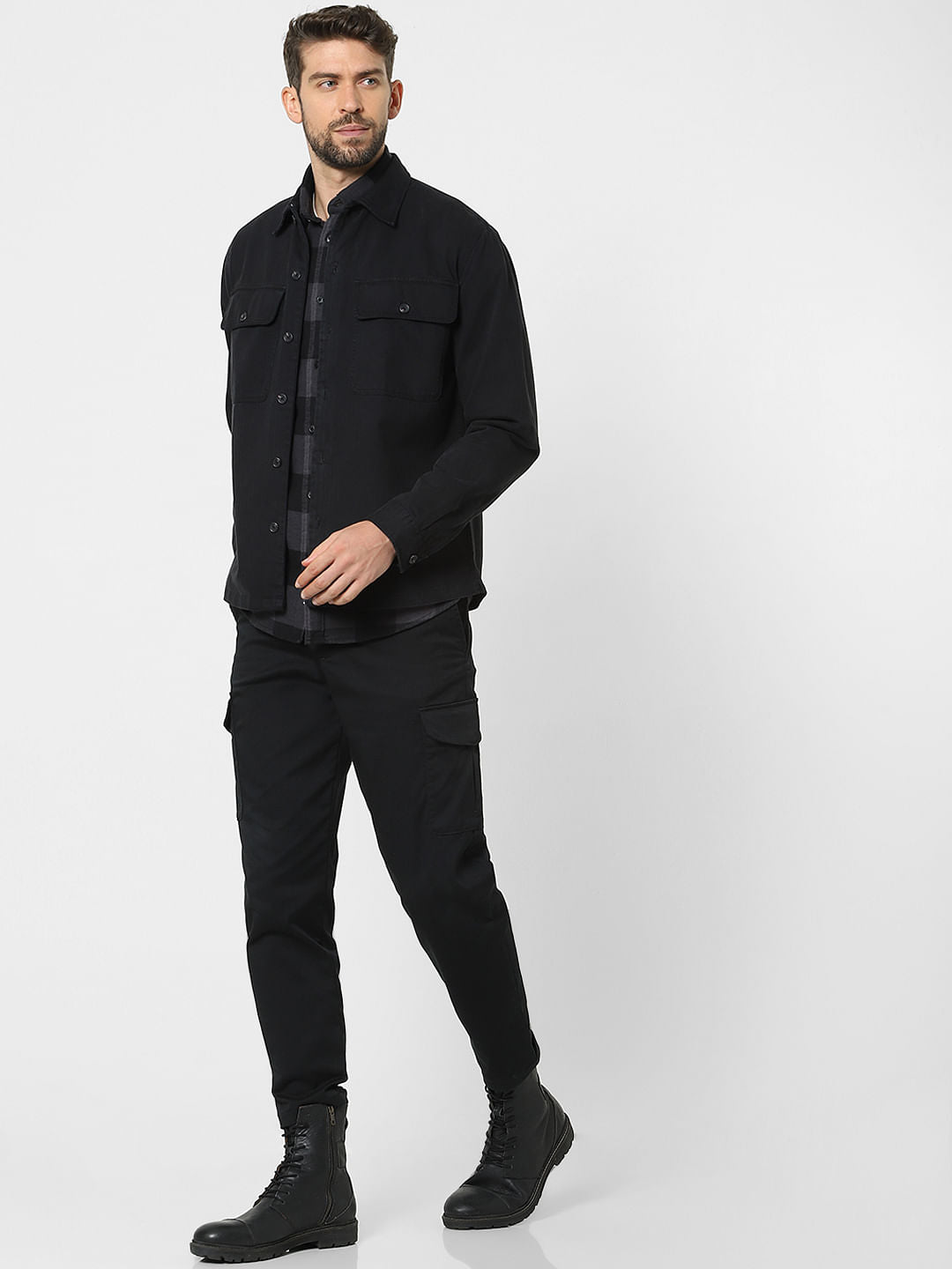 Black Organic Cotton Solid Overshirt