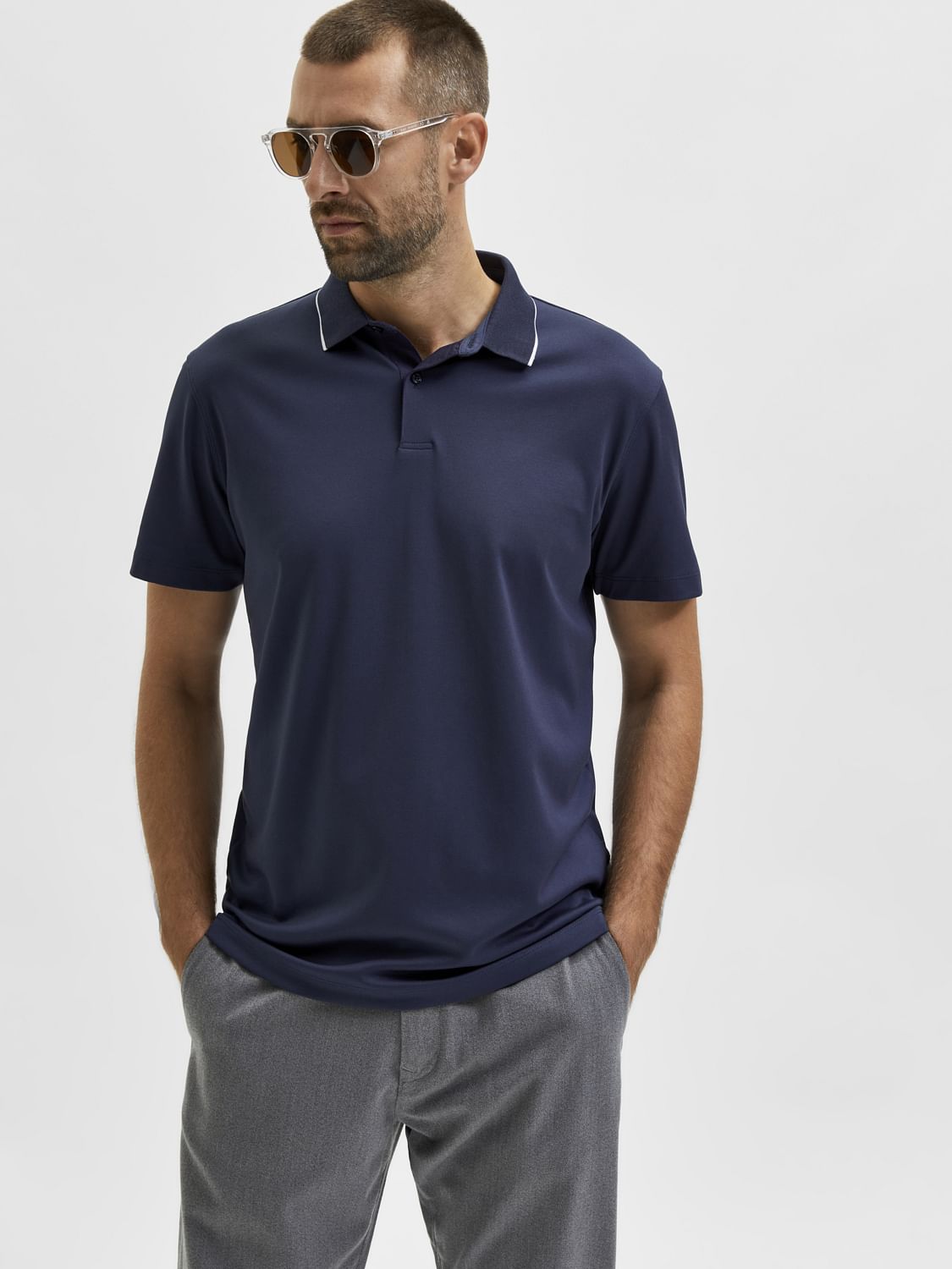 Blue Organic Cotton Polo Neck T-Shirt