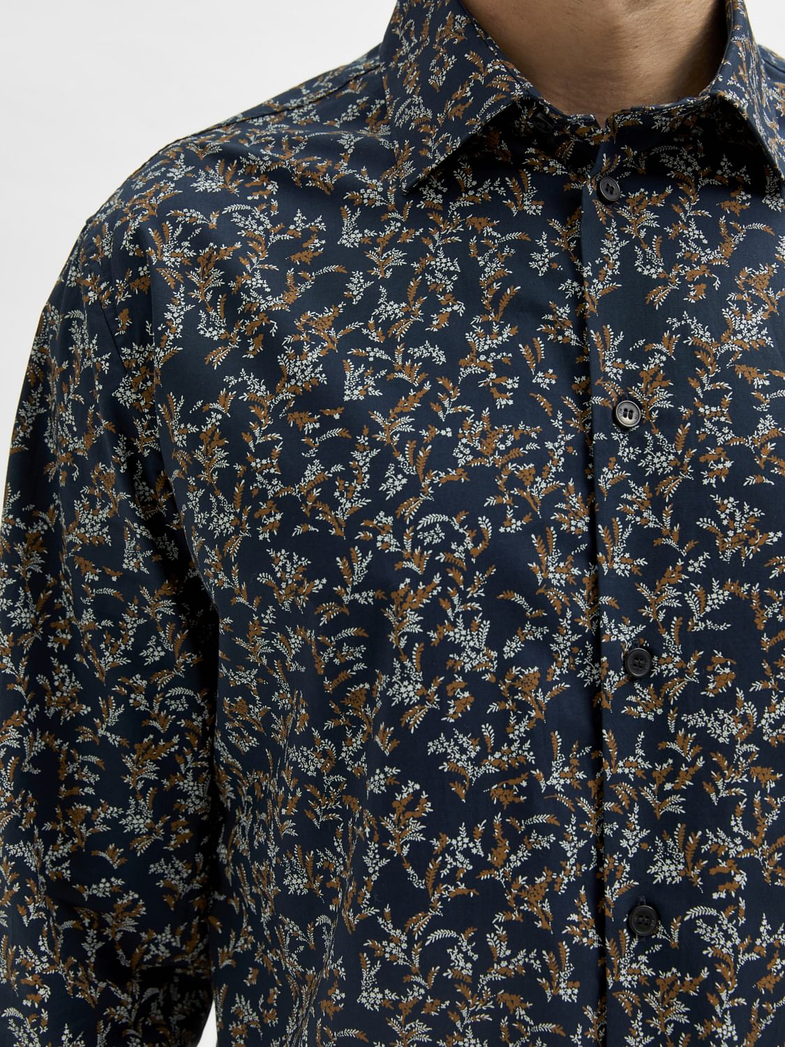 Blue Organic Cotton Half Sleeves Floral Shirt