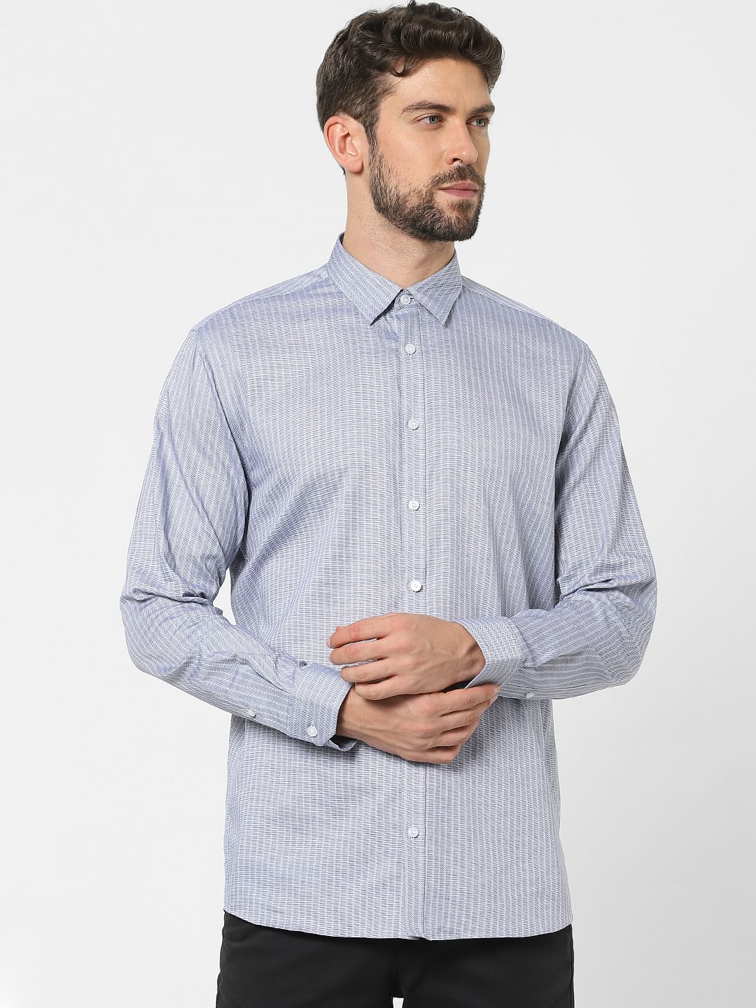 Blue Printed Organic Cotton Full Sleeves Shirt