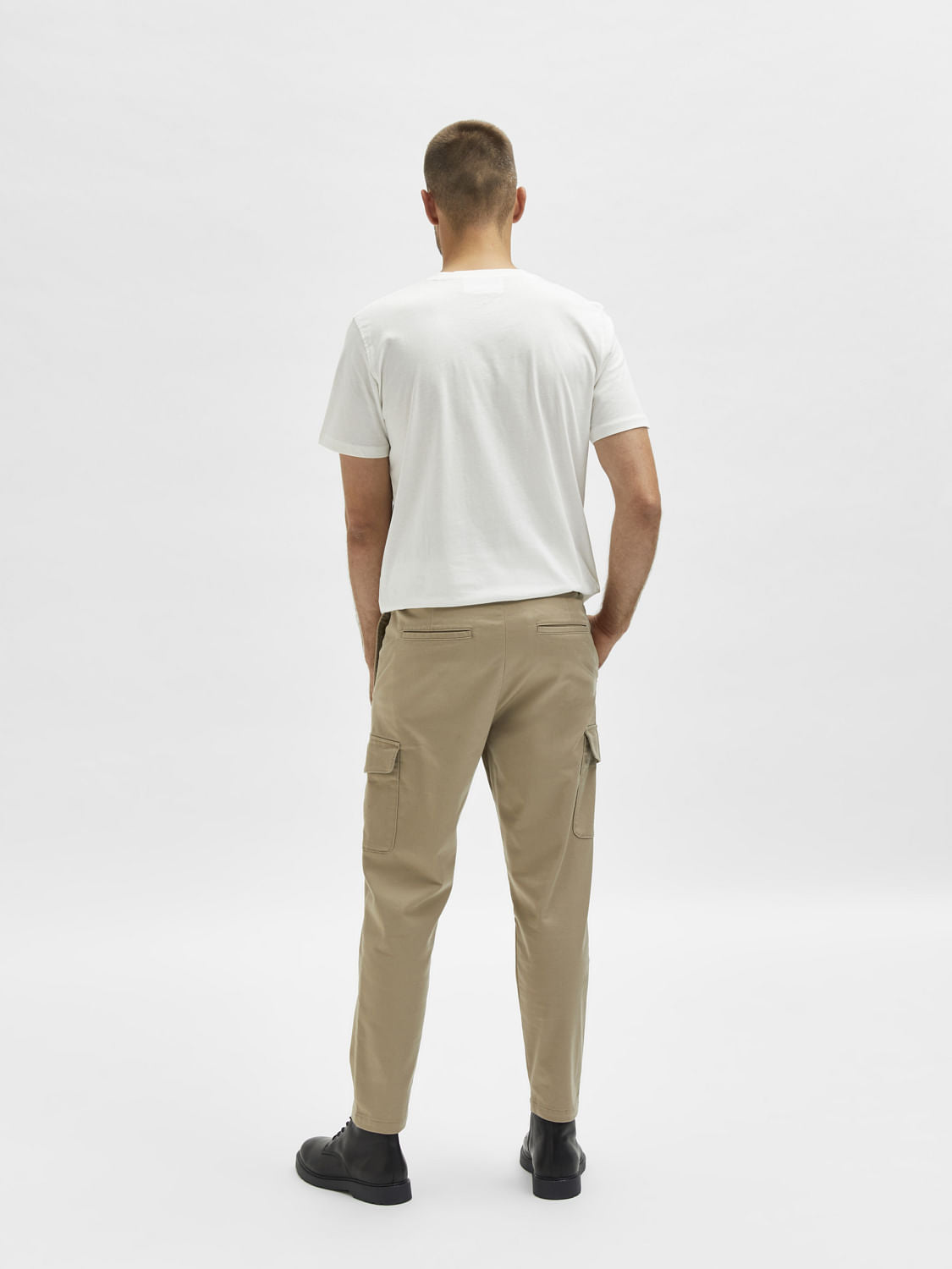 Beige Mid Rise Cargo Pants