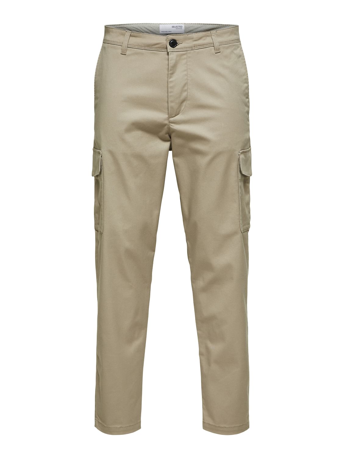 Beige Mid Rise Cargo Pants