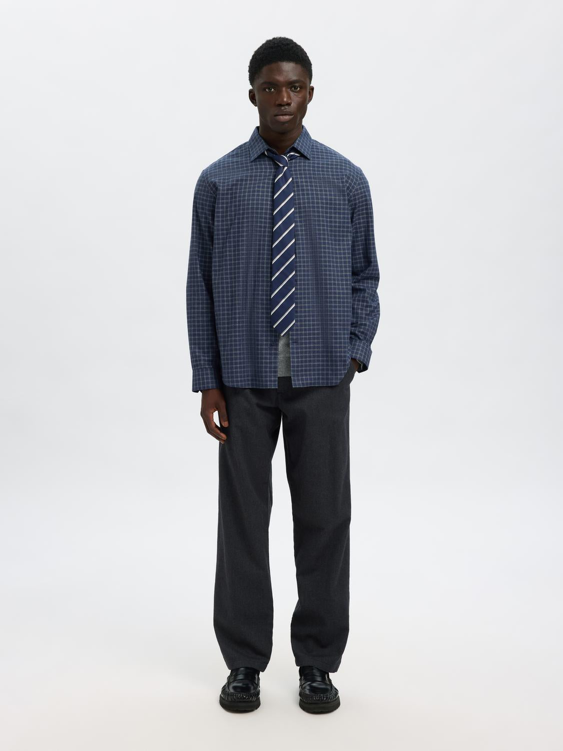 Dark Blue Check Cotton Shirt