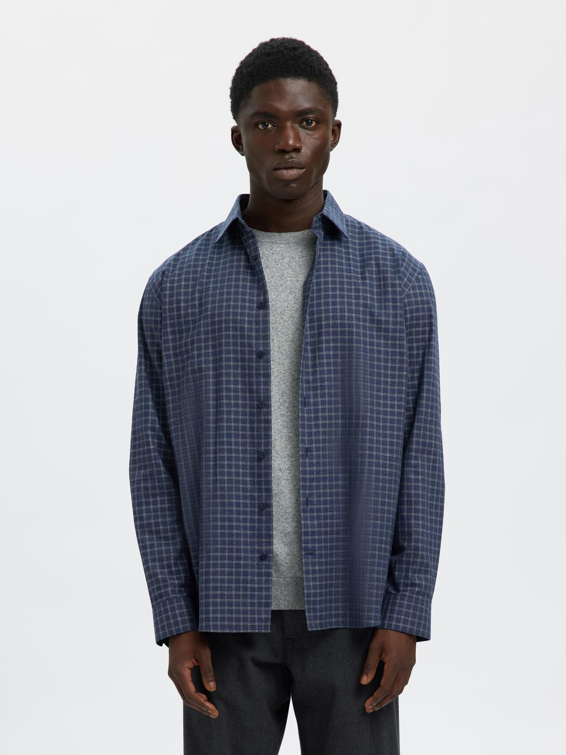 Dark Blue Check Cotton Shirt