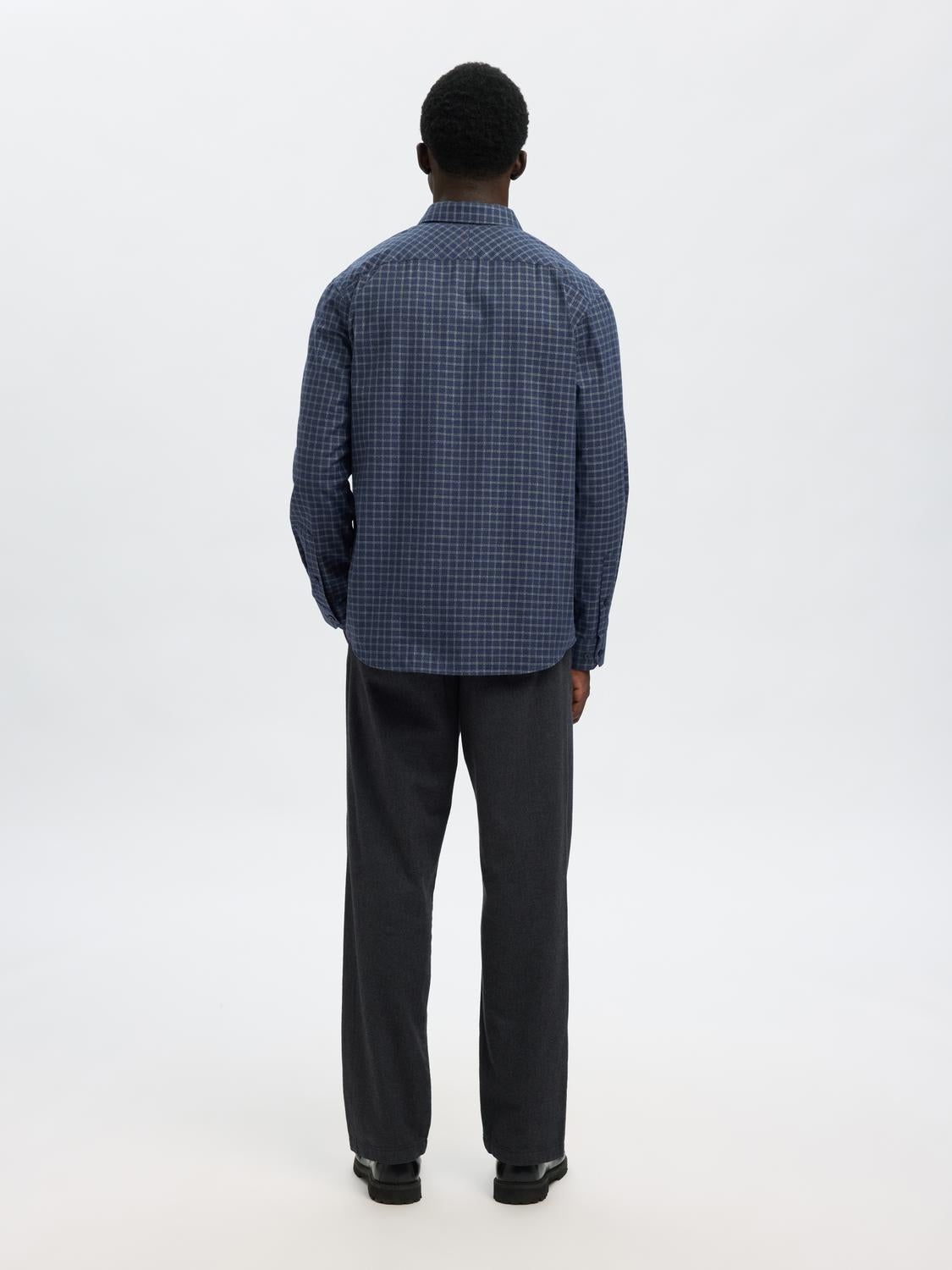 Dark Blue Check Cotton Shirt