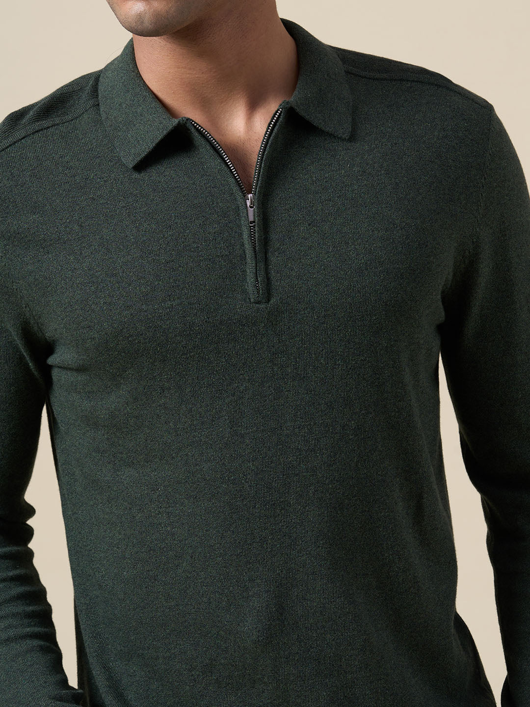 Dark Green Knitted Half-Zip Polo