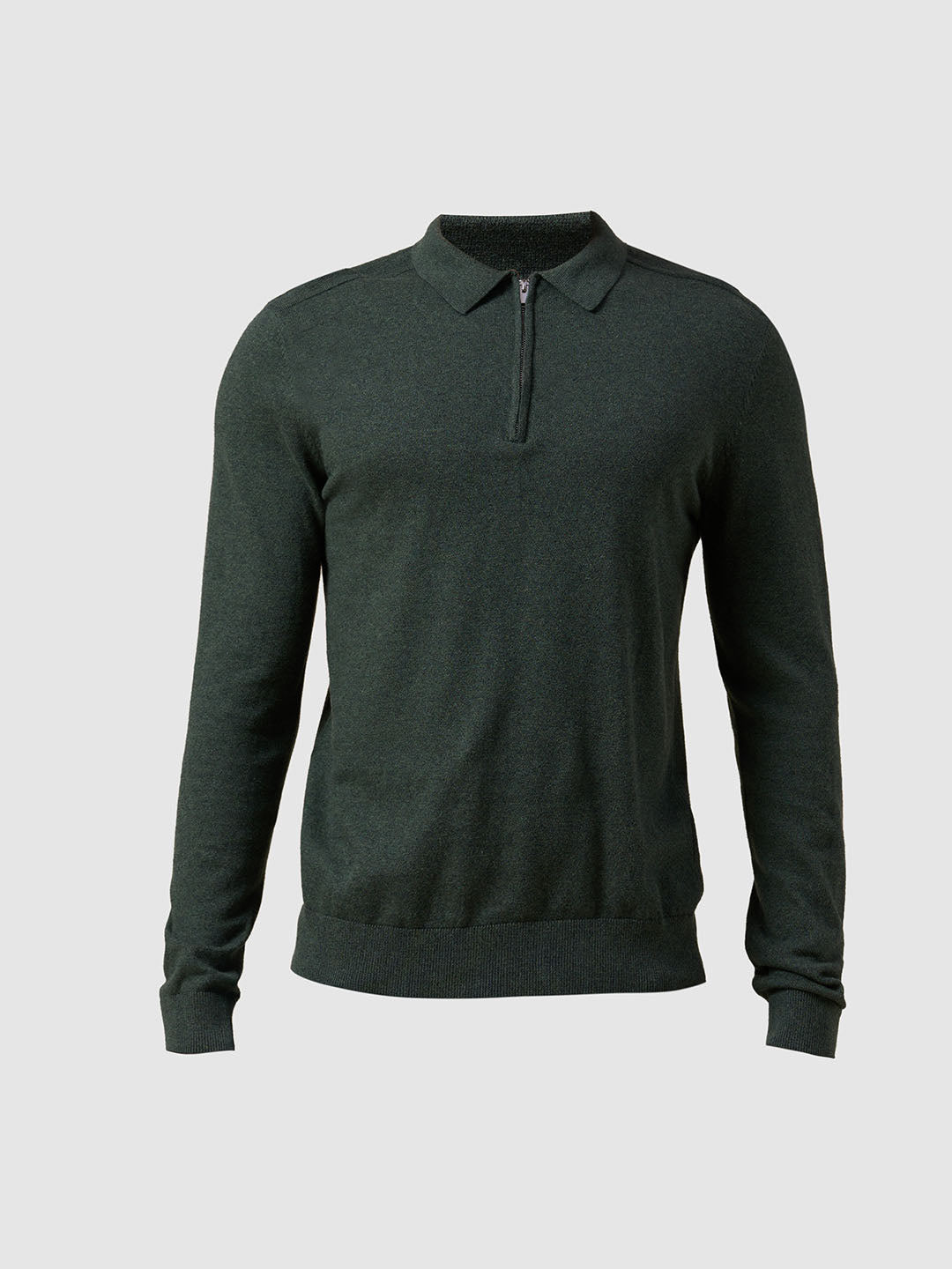 Dark Green Knitted Half-Zip Polo