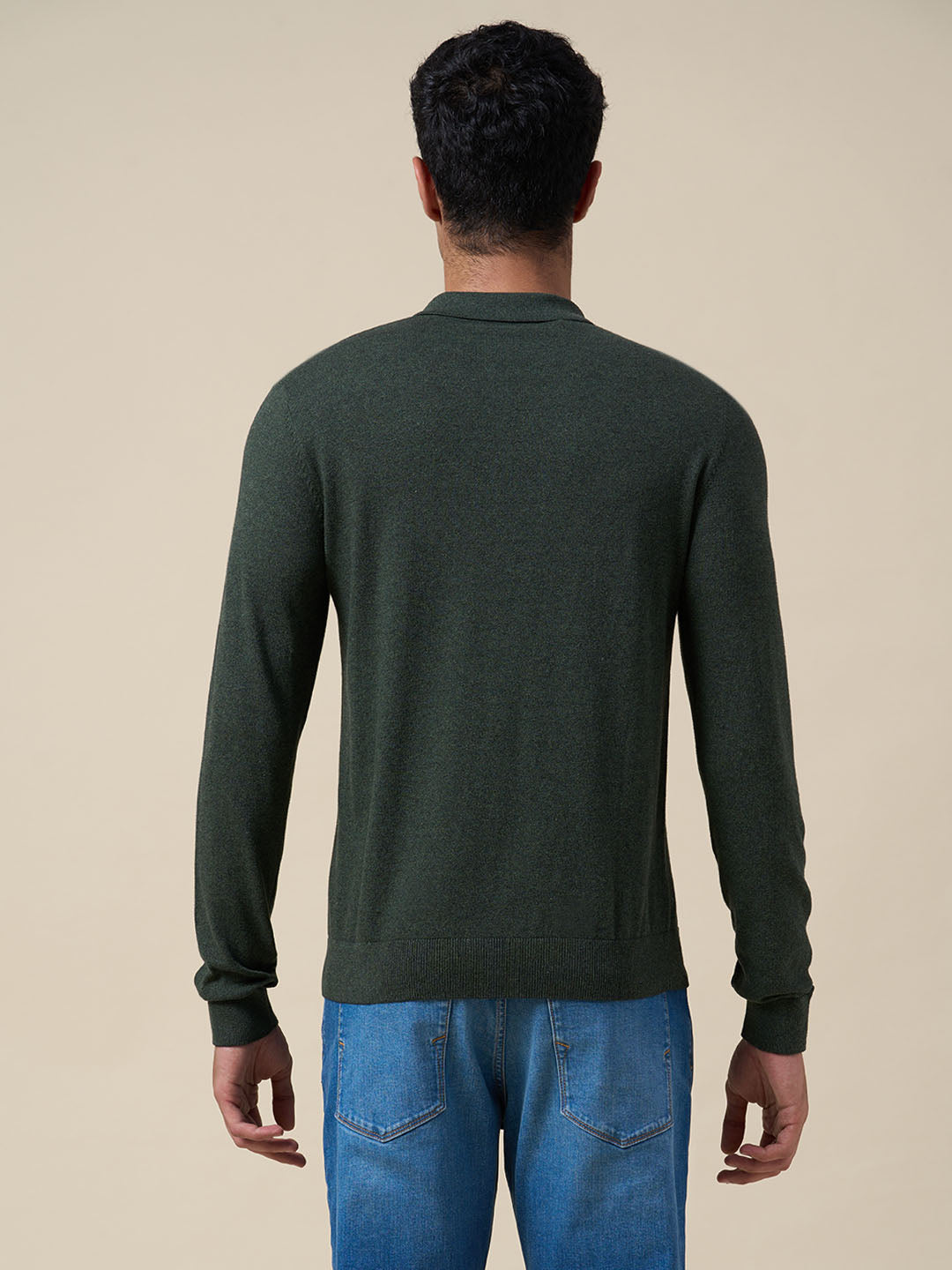 Dark Green Knitted Half-Zip Polo