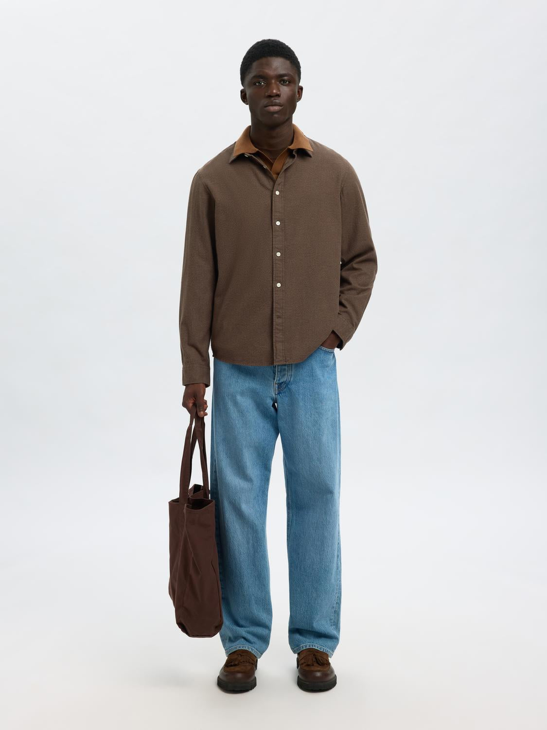 Dark Brown Brushed Regular Fit Shirt