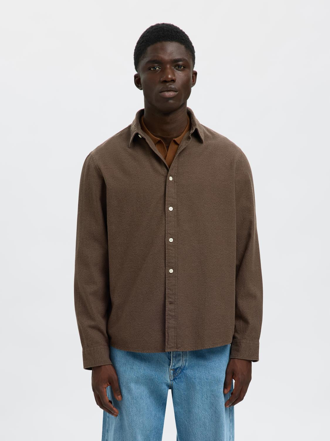 Dark Brown Brushed Regular Fit Shirt