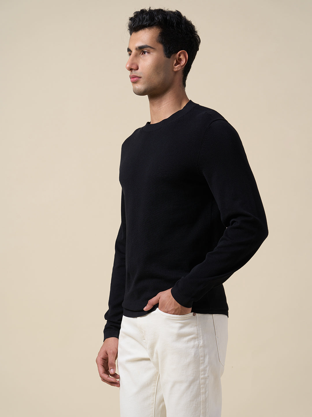 Organic Cotton Structured Pullover - Black