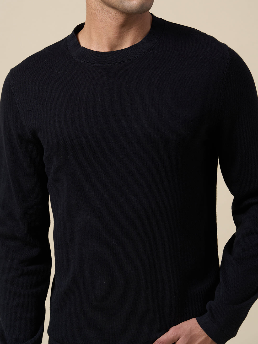 Organic Cotton Structured Pullover - Black