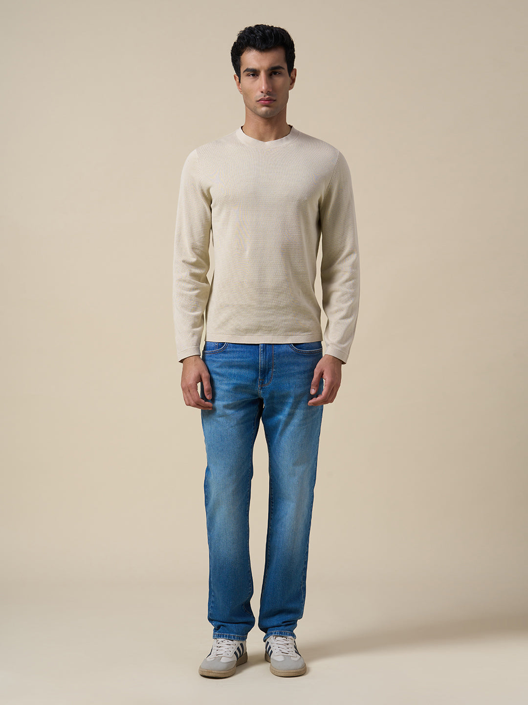 Organic Cotton Structured Pullover - Beige