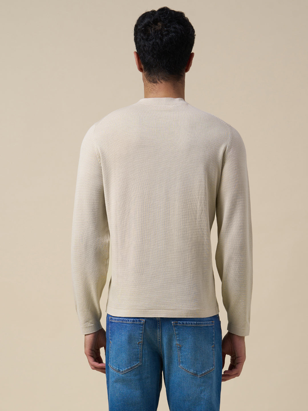 Organic Cotton Structured Pullover - Beige