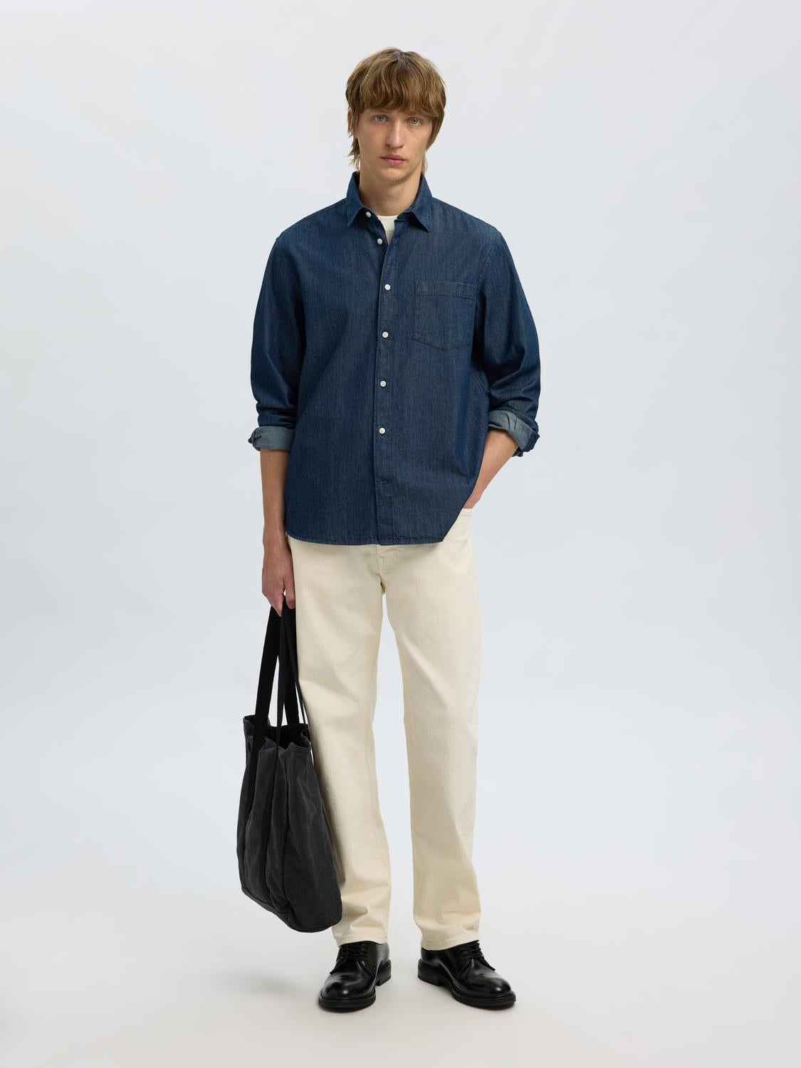 Dark Blue Regular Fit Denim Shirt